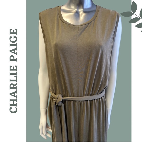 Charlie Paige Sleeveless Jumper Cropped Belt Khaki Green Size XL - Picture 5 of 11